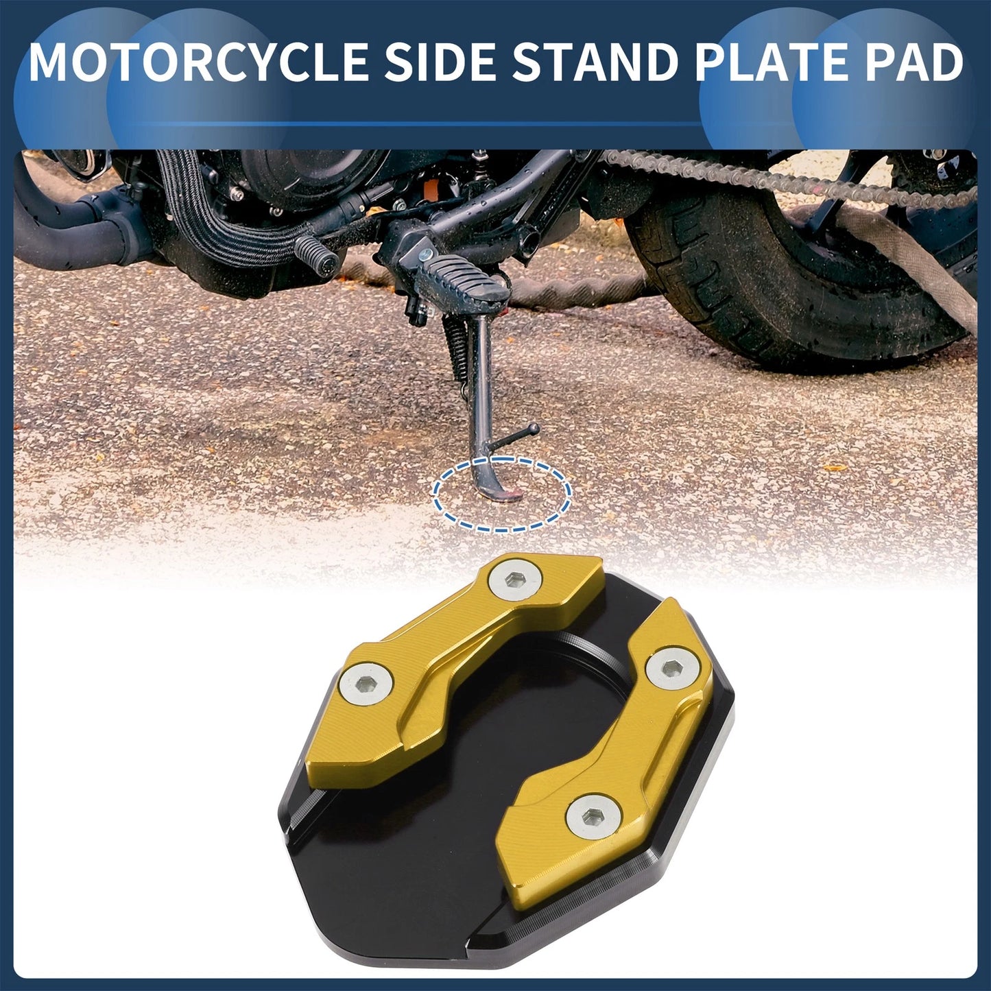 Side Stand Plate Pad with Wrench Aluminum Alloy Gold Tone 1 Set for Motorcycle