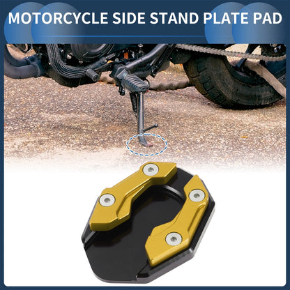 Side Stand Plate Pad with Wrench Aluminum Alloy Gold Tone 1 Set for Motorcycle