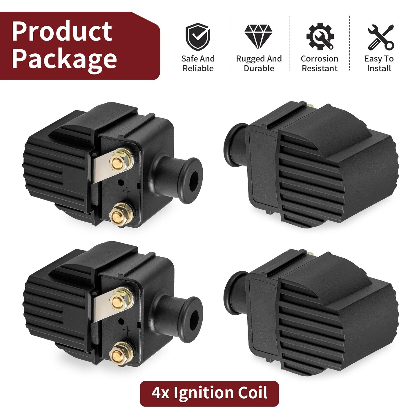 4Pcs Ignition Coil for Mercury Mariner 6-300HP (18-5186, 339-7370A13)