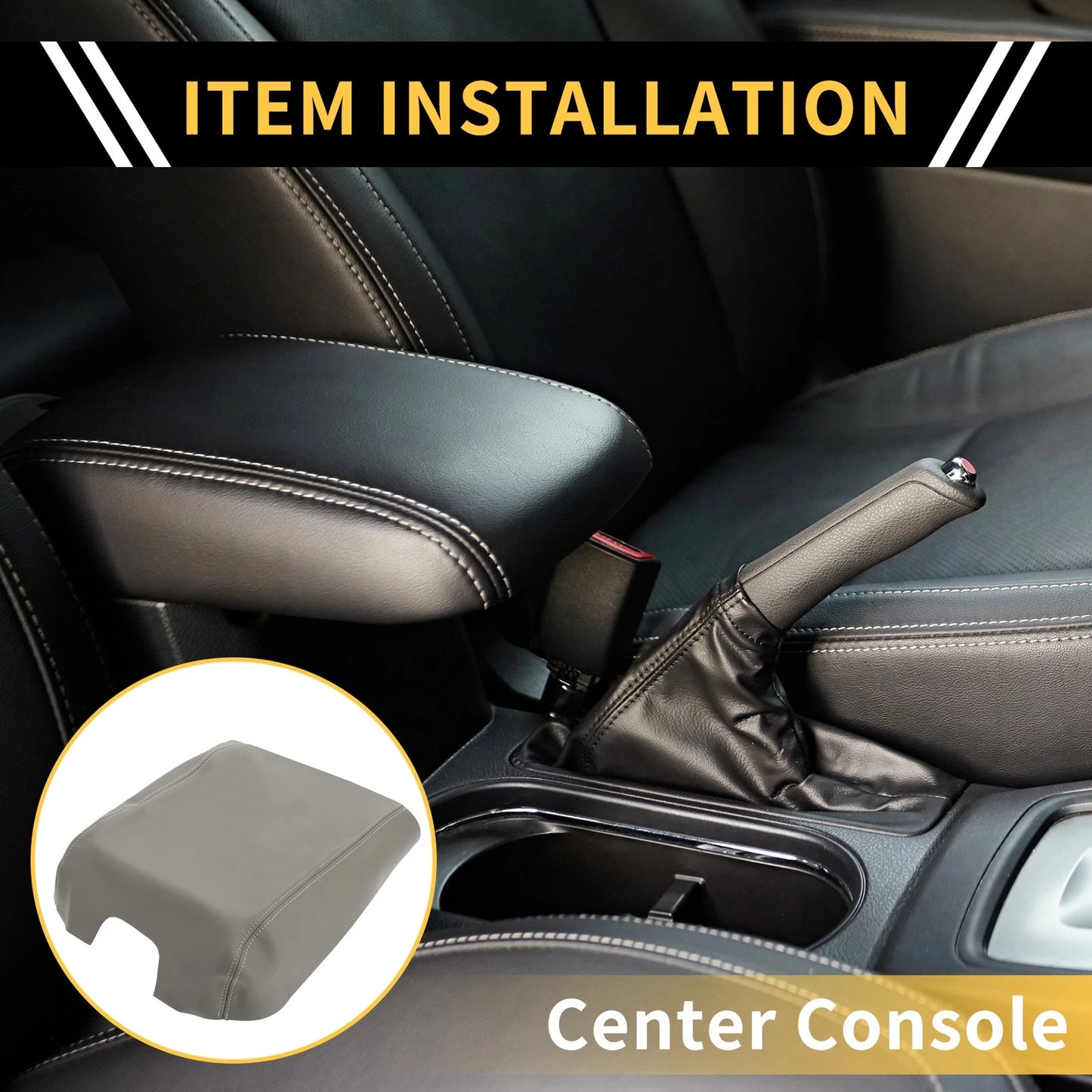 Console Lid Armrest Cover for Ford F-150 (2015-2020) Microfiber Leather Grey