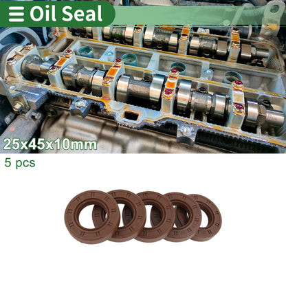 Oil Seal 25x45x10mm FKM Rubber High-Pressure Brown 5 Pcs for Vehicle