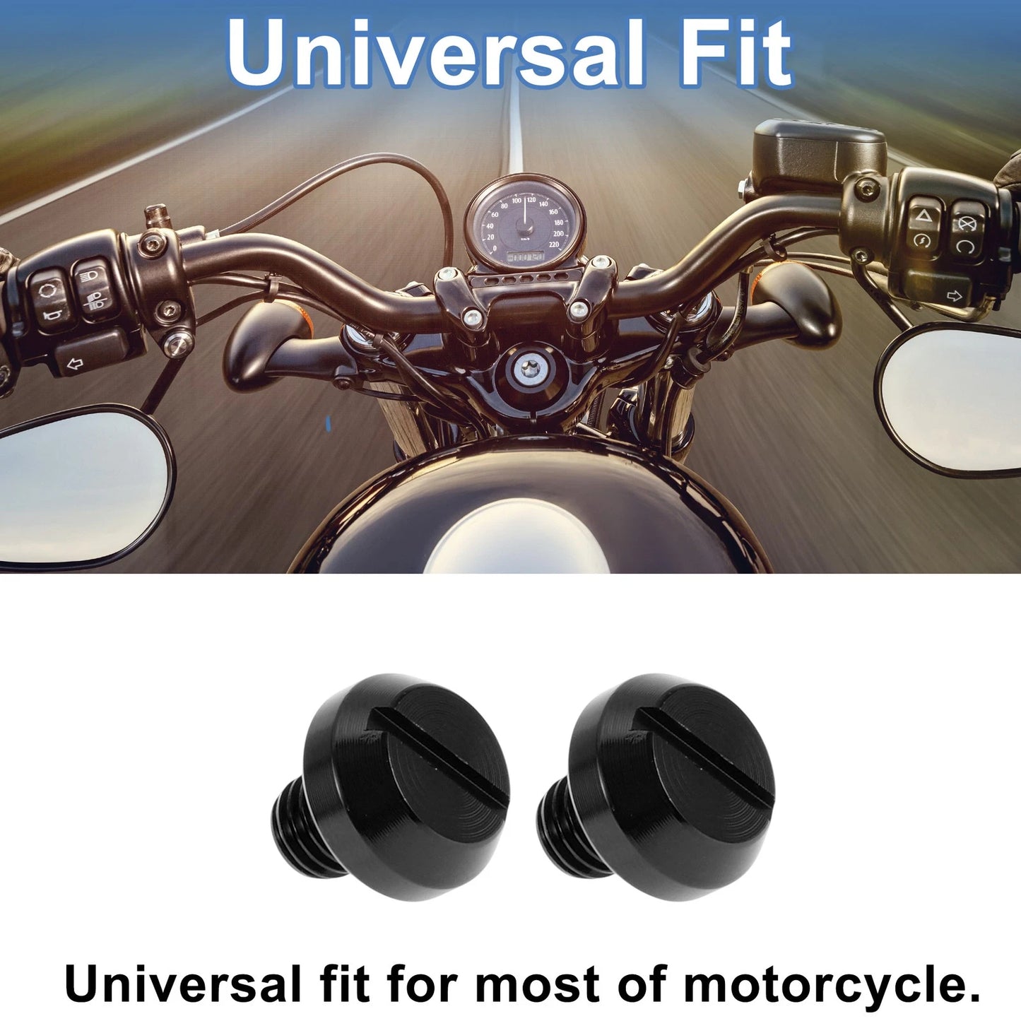 2 x Right Hand M8x1.25 Mirror Hole Plugs & Screws Black for Motorcycle