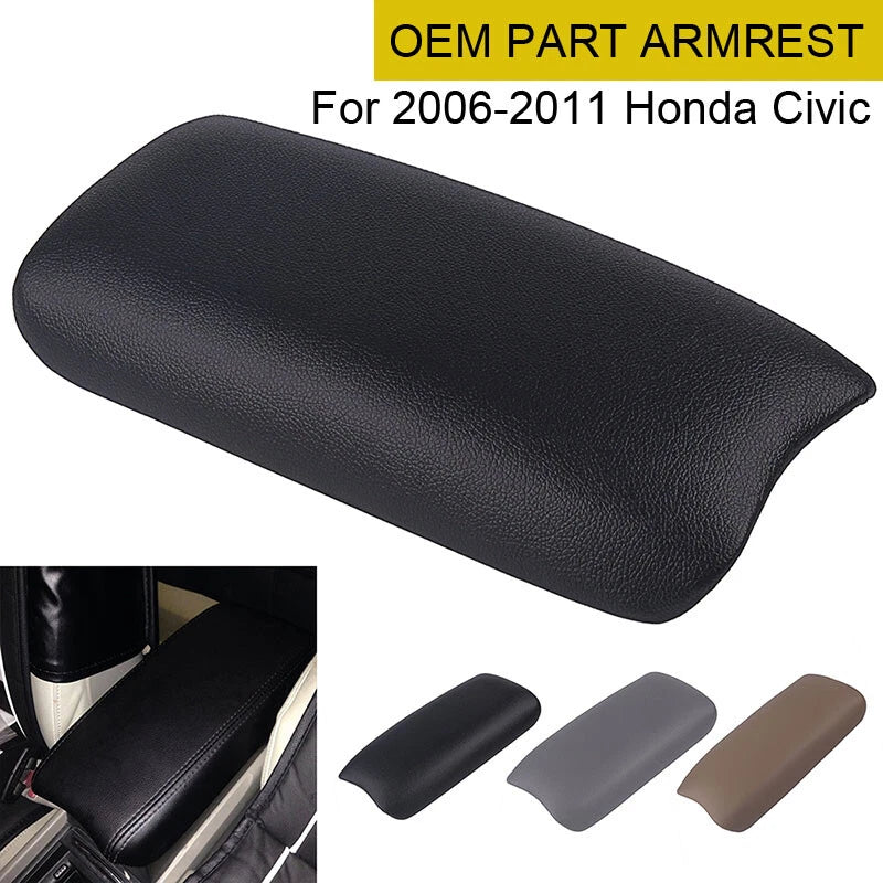 Black Real Leather Center Console Lid Armrest Cover for 2006-2011 Honda Civic