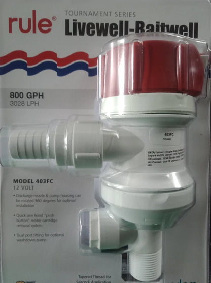 Livewell Baitwell Pump 800 GPH for Rule, Dual Port, 3/4" Compatibility