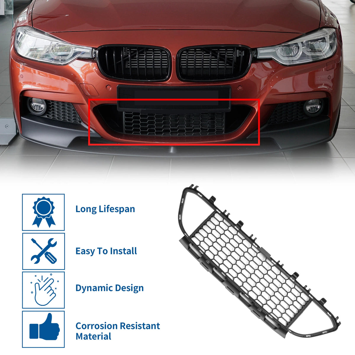 Front Lower Bumper Grille for BMW 320i 2013-2018 Base 2.0L L4 - Gas Black