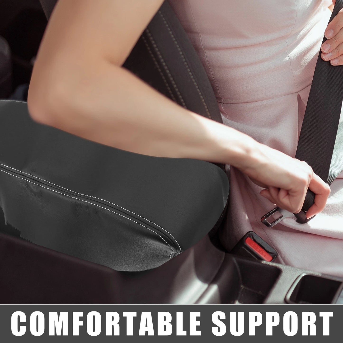Console Armrest Cover for Dodge Charger (2008-2010) Black White Stitches
