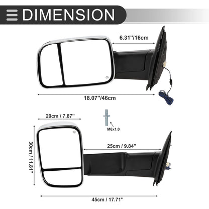 Tow Mirrors for Dodge Ram 1500 with Turn Signal Light Silver Tone 1 pair