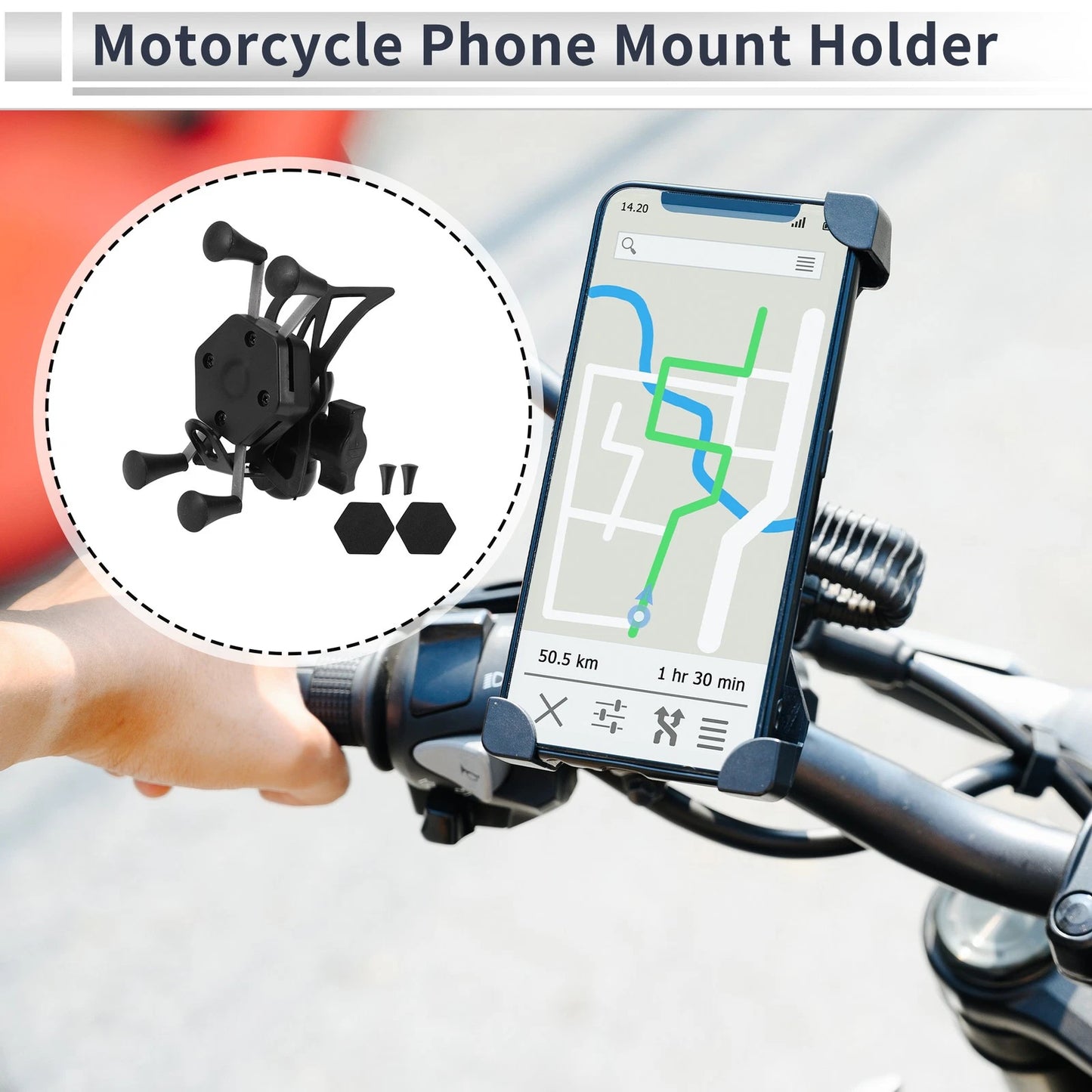 Phone Mount Holder 3.5-6in Rearview Mirror Mount for Motorcycle