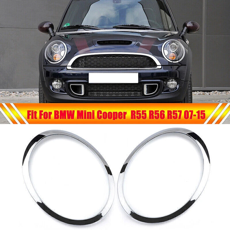 Headlight Trim Ring Covers 2x for Mini Cooper R55 R56 (2007-2015) Chrome
