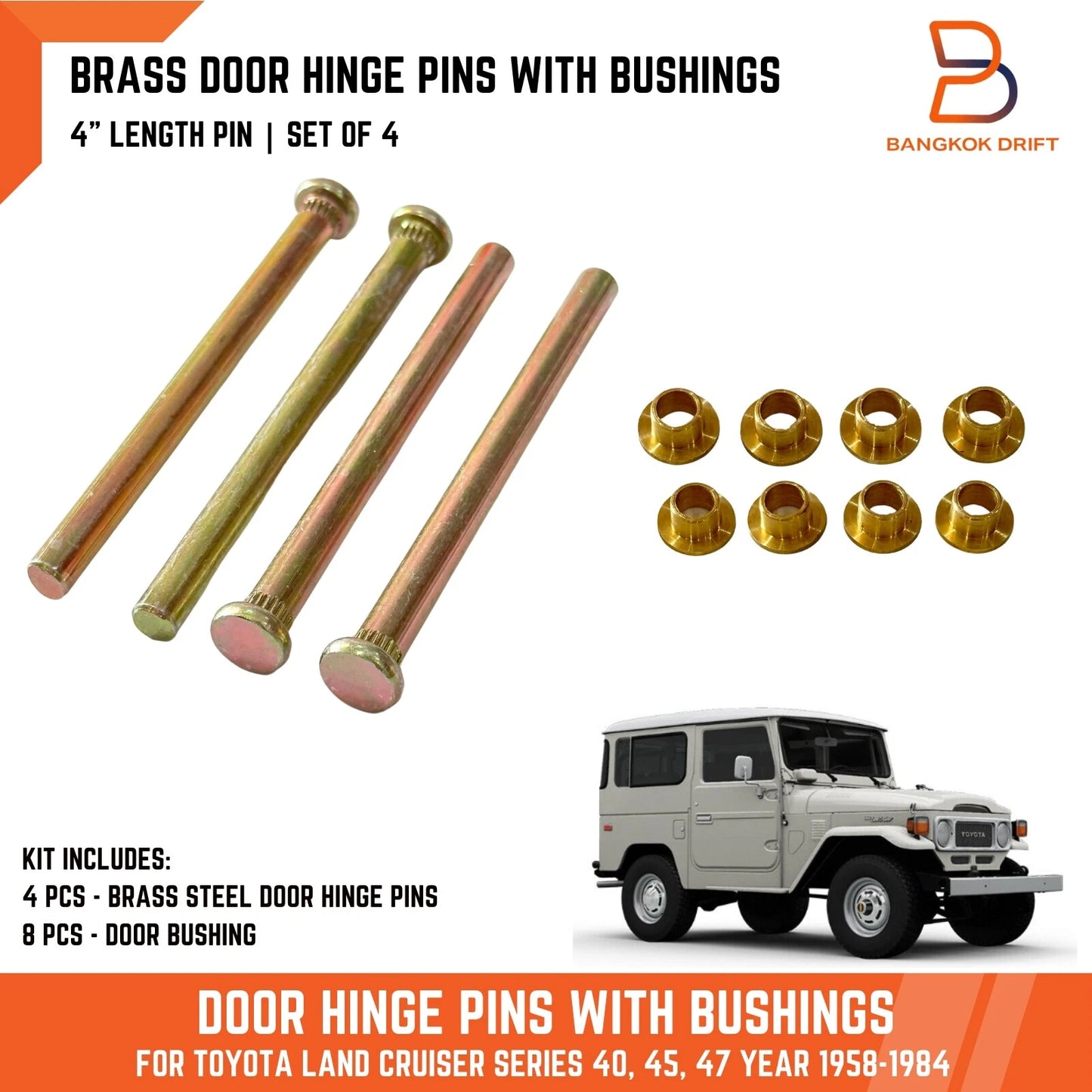 100MM Front Door Hinge Pin Bush Kit for Toyota Land Cruiser FJ40 FJ45 (1960-1984)