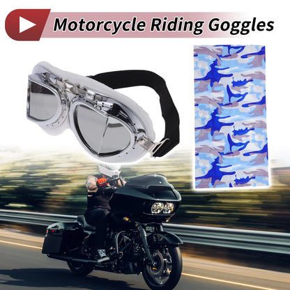 1 Set Motorcycle Riding Goggles Silver Tone Lens White Frame Cycling Sunglasses
