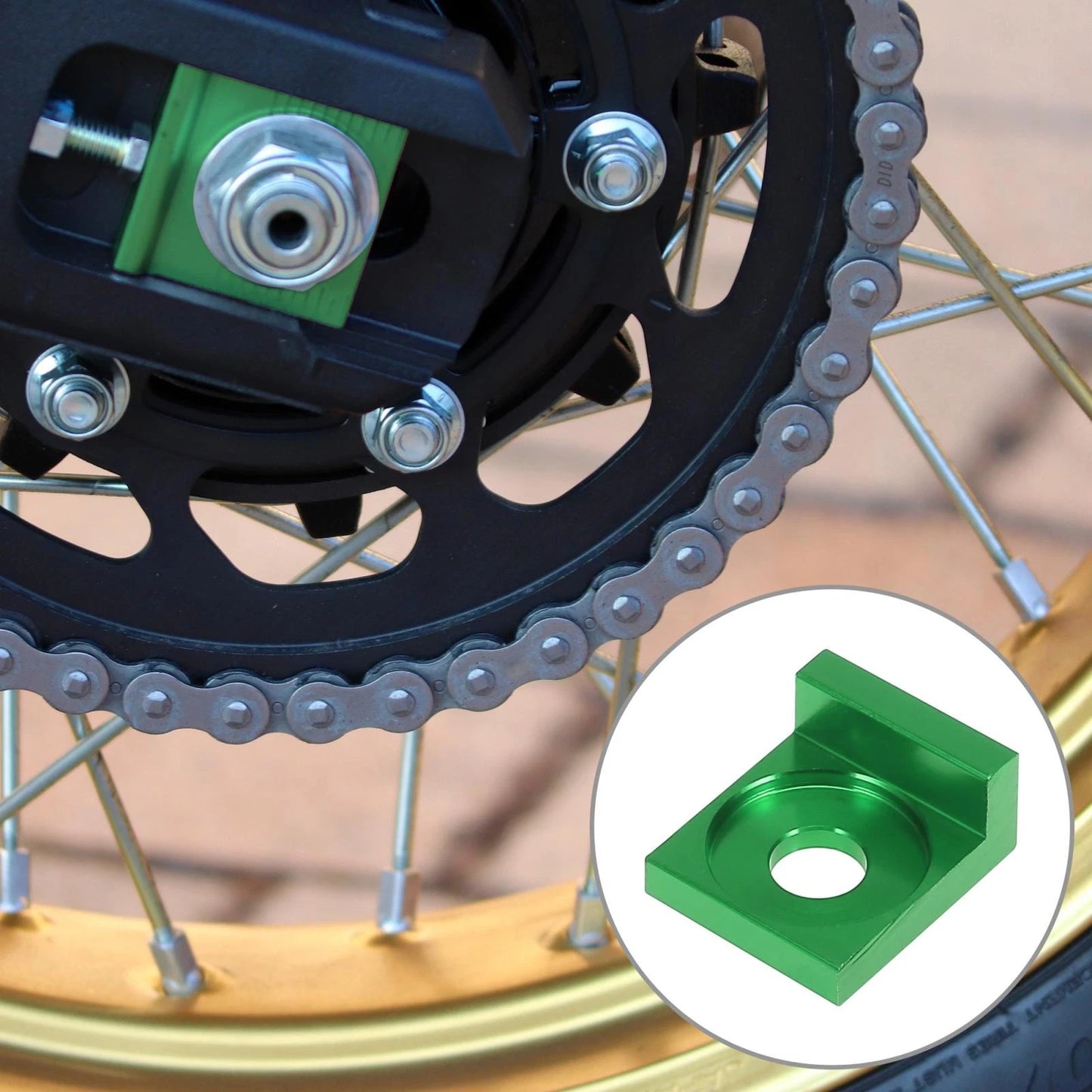 Chain Adjuster Block Tensioner Green Metal 2 x 12mm Hole Dia for Motorcycle