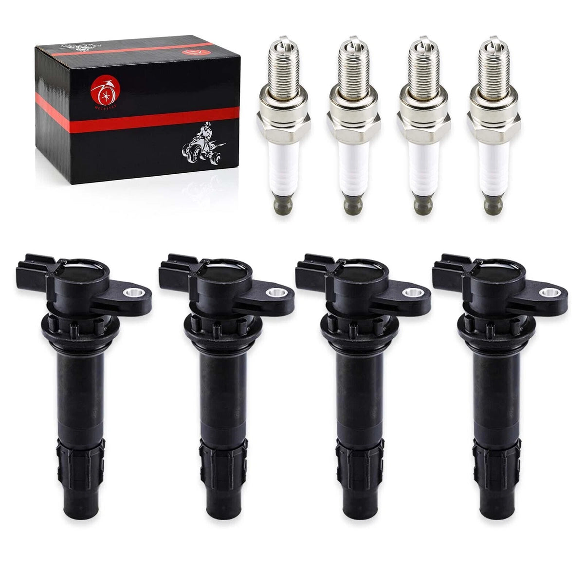 4 x Coil & Spark Plug for Yamaha WaveRunner VX Cruiser Deluxe (2006–2015)