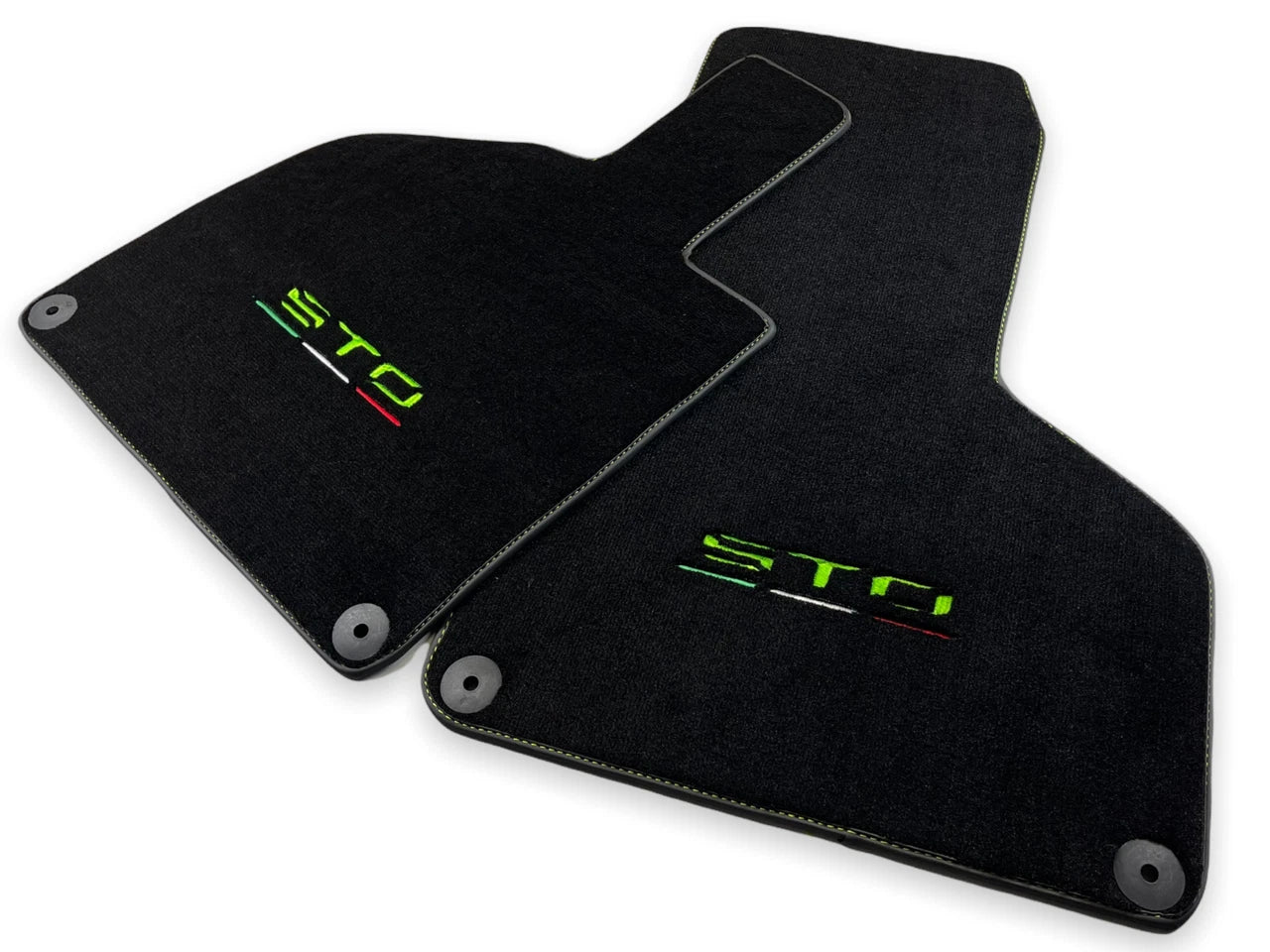 Floor Mats for Lamborghini Huracan STO 2014-2022 Black Green Stitching