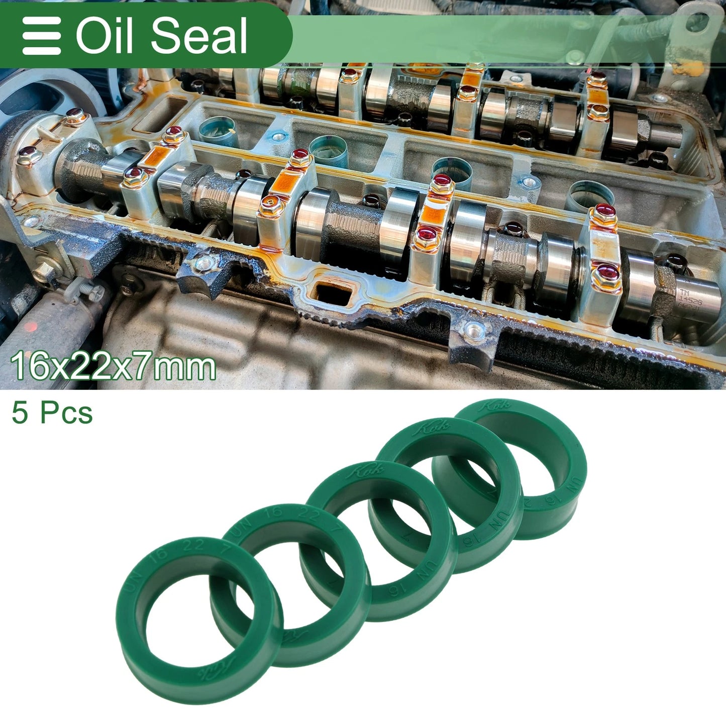 Oil Seal Rotary Shaft Seal TPU 16x22x7mm High Pressure Green 5 Pcs