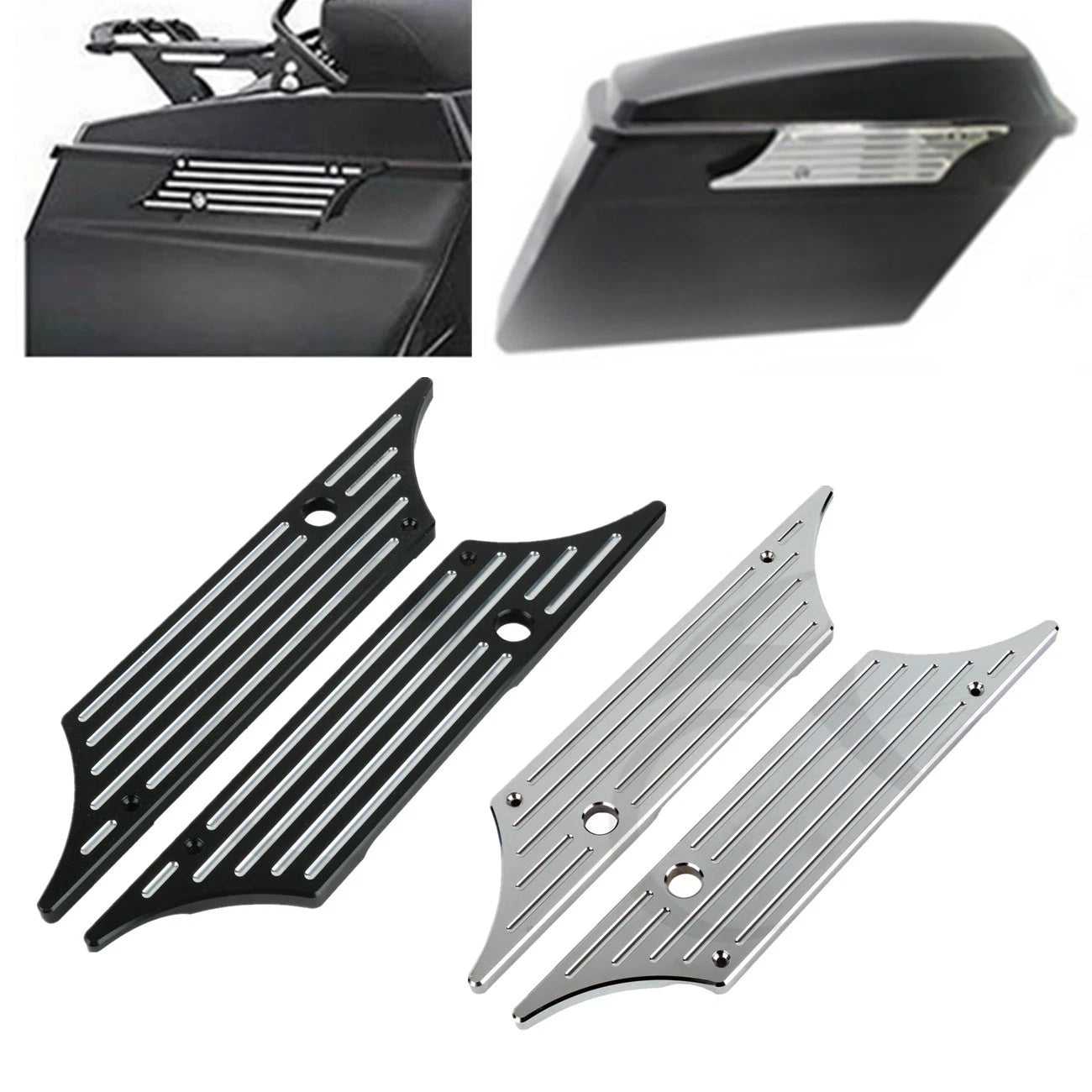Black/Chrome Hard Saddlebags Latch Covers for Harley Touring Road Glide (93-13)