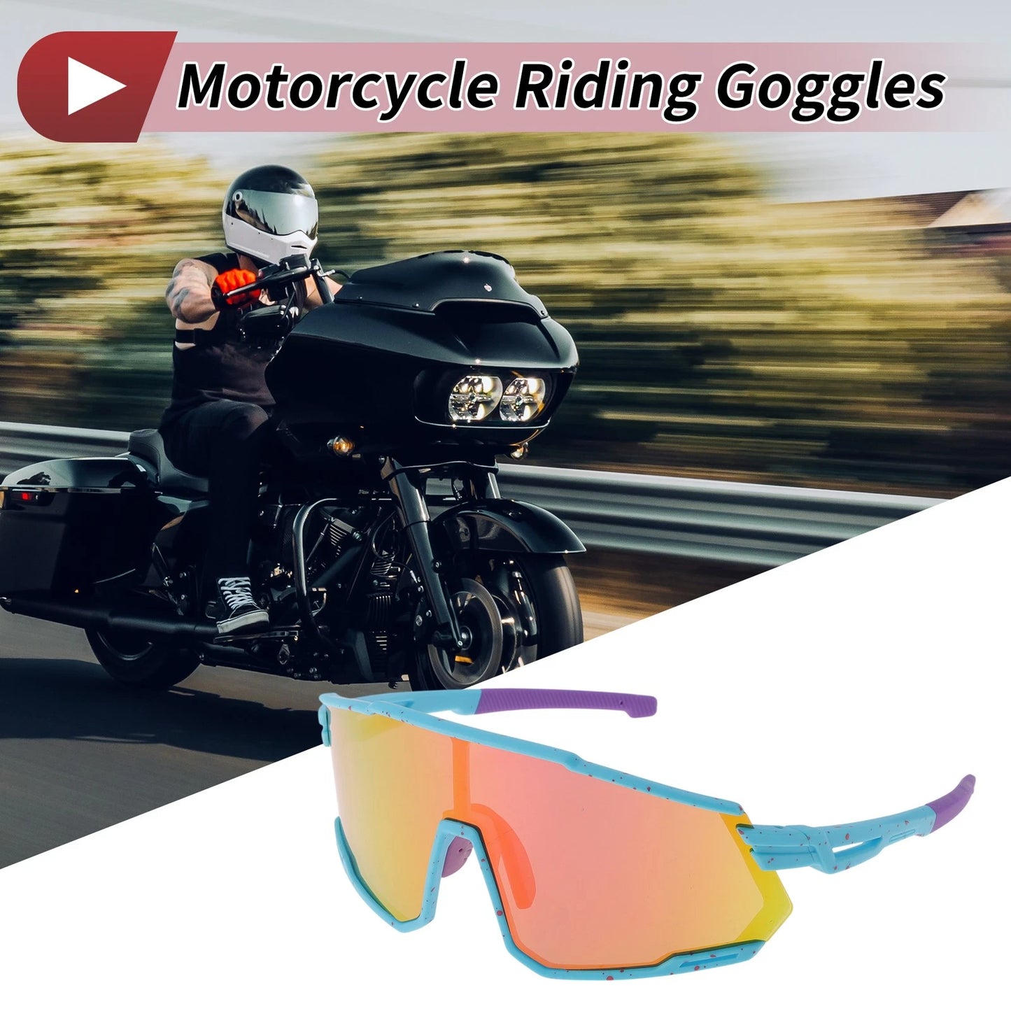 Goggles for Motorcycle Riding Colorful Lens Blue Red Frame Tri-Acetyl Cellulos