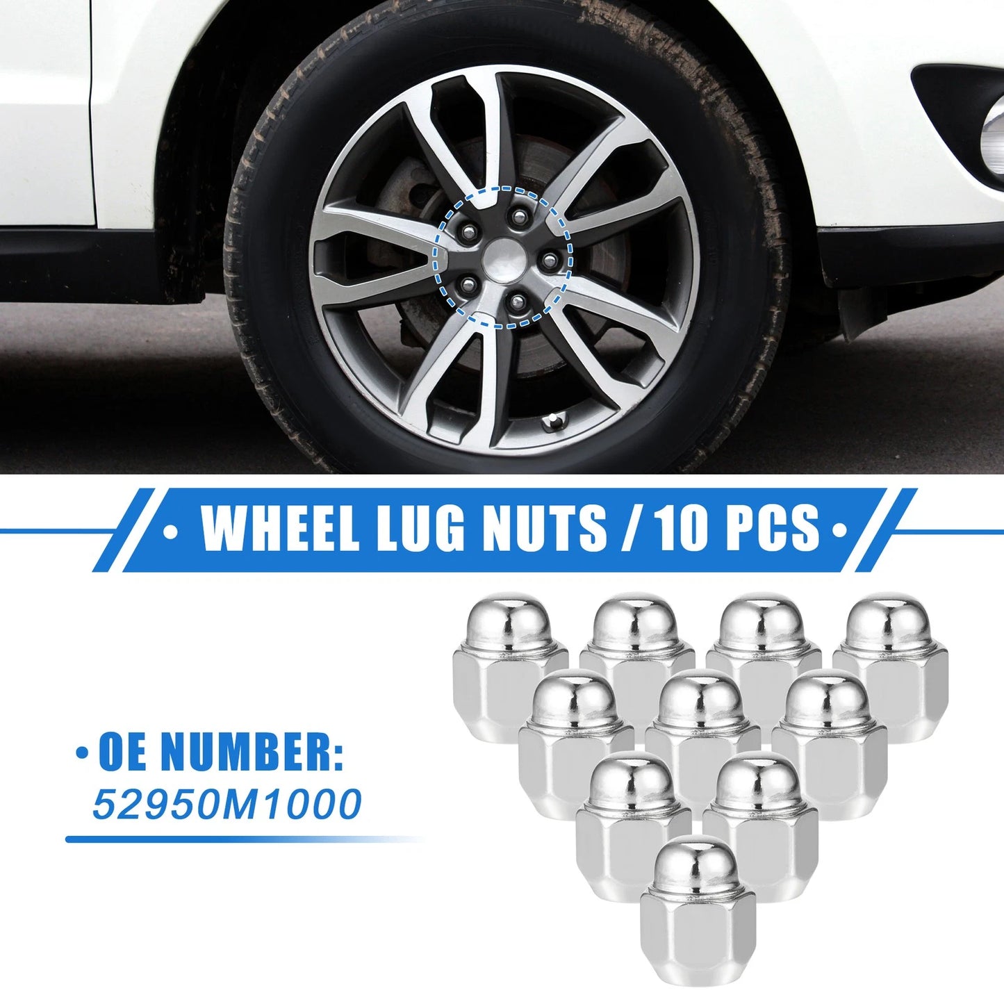 10pcs Wheel Lug Nuts M12x1.5 for Hyundai Santa Fe (2001-2023)