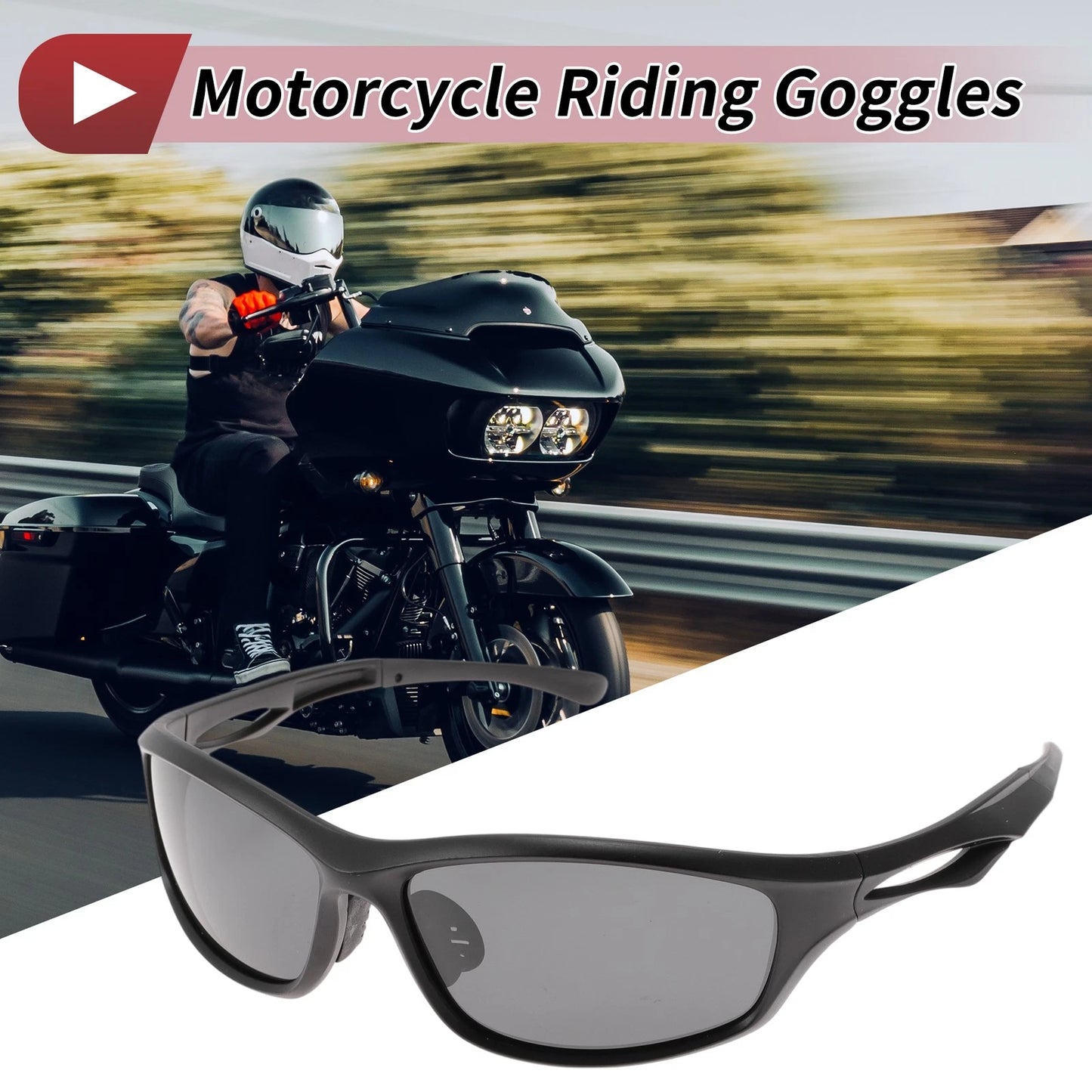 1 Pc Motorcycle Riding Goggles Deep Gray Lens Black Frame for Make Model