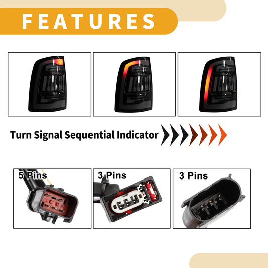 1 Pair OLED Tail Lights Assembly for Dodge Ram 1500-2500-3500 (2009-2018)