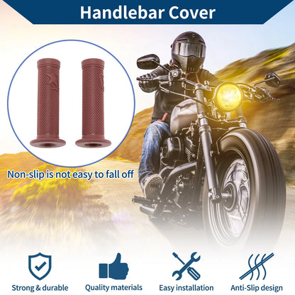 7/8" 22mm Hand Grips Cover Rubber Deep Brown for Motorcycle