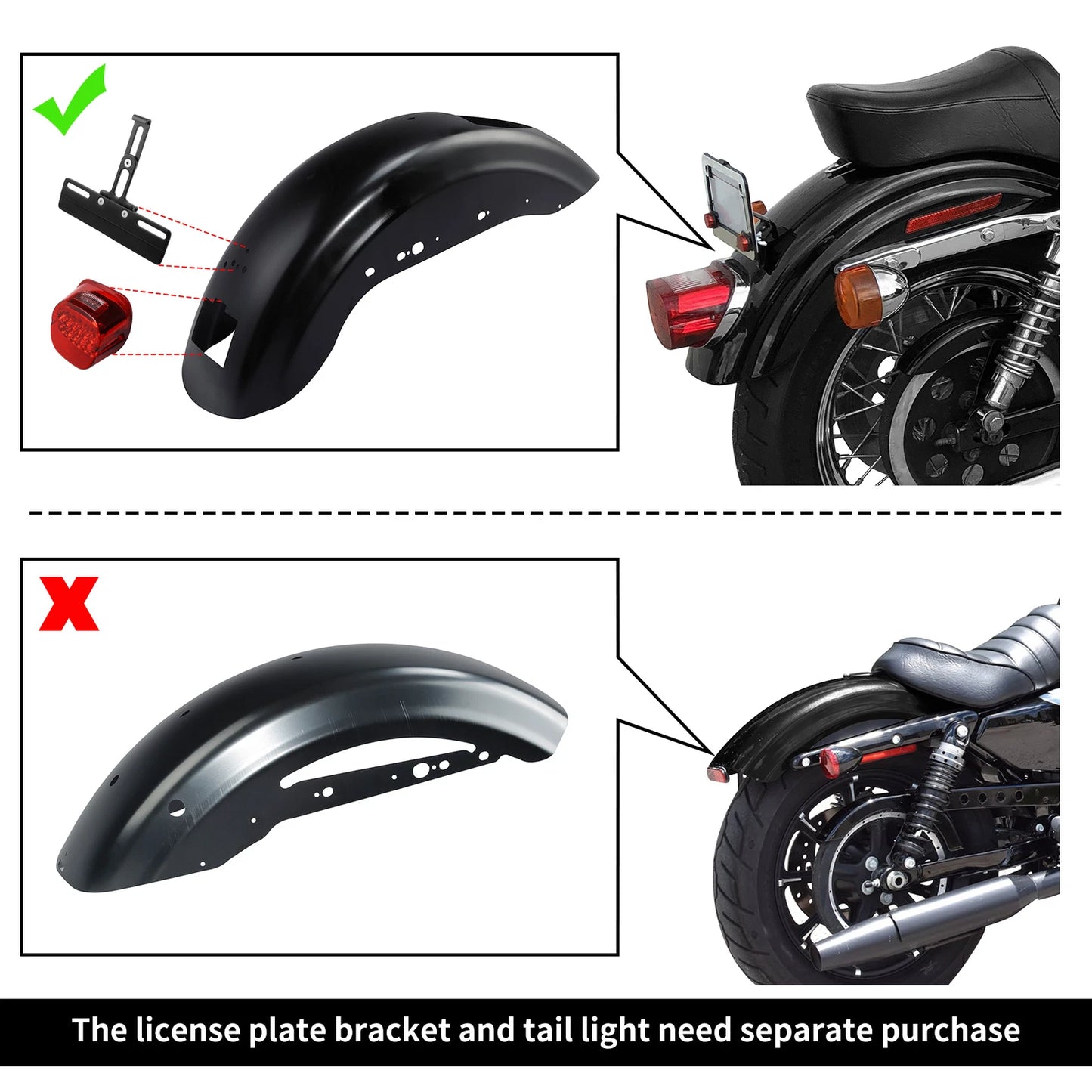 Rear Fender for Harley Sportster XL 883 1200 Low Custom Roadster (2007-2009)