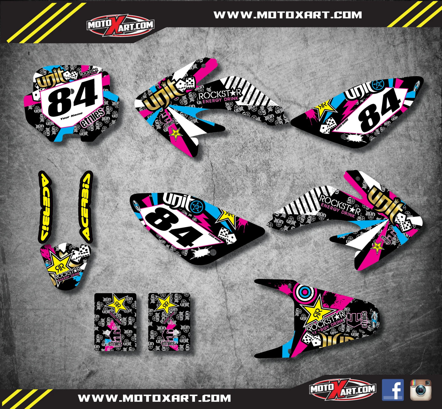 Custom Graphics Full Kit for Honda CRF 70 (2003-2011) RUSH Style Stickers