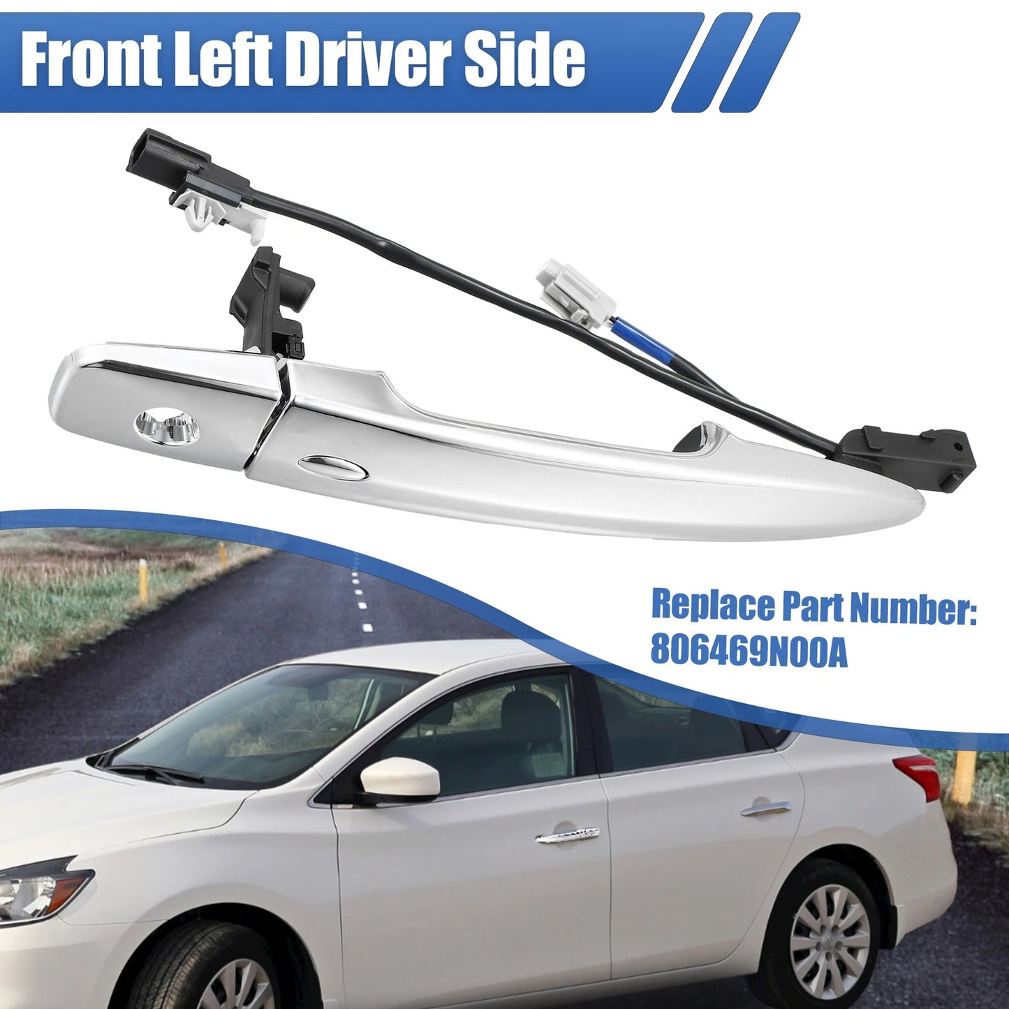 Exterior Chrome Front Left Door Handle for Nissan Sentra, Maxima (2000-2006)