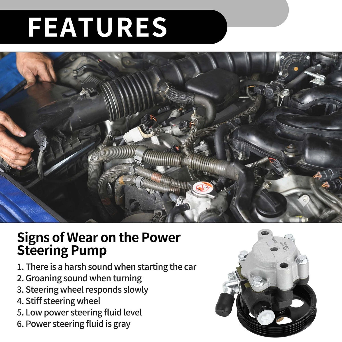Power Steering Pump with Pulley for Toyota Camry 3.0L (2002-2006)
