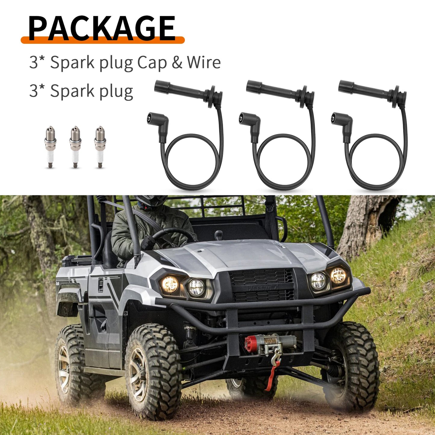 Ignition Spark Plug Wire Kit for Kawasaki Mule PROFX PROFXT PROFXR (2015–2023)