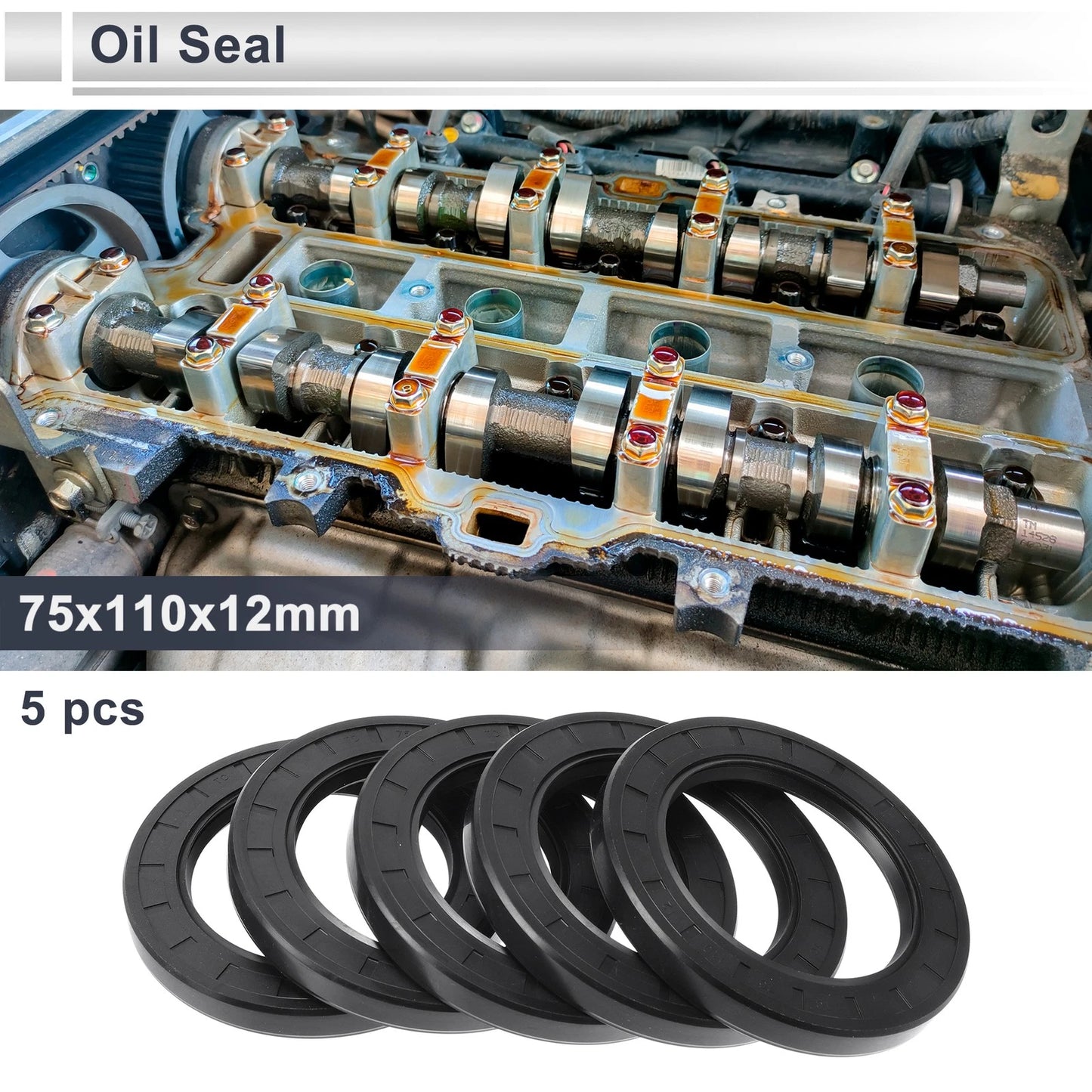 Oil Seal 75x110x12mm 5 x Seal Ring Rotary Shaft Nitrile Rubber for Car