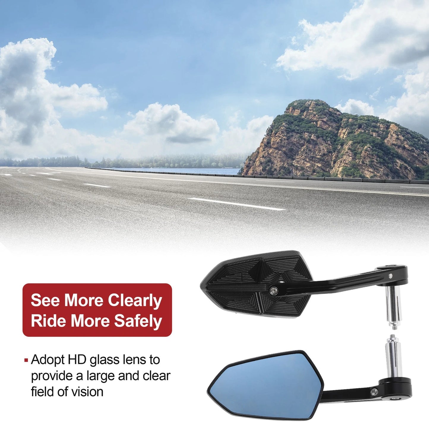 Rear View Mirrors / 1 Set / Side Rearview Mirror Black Aluminum Alloy for M6