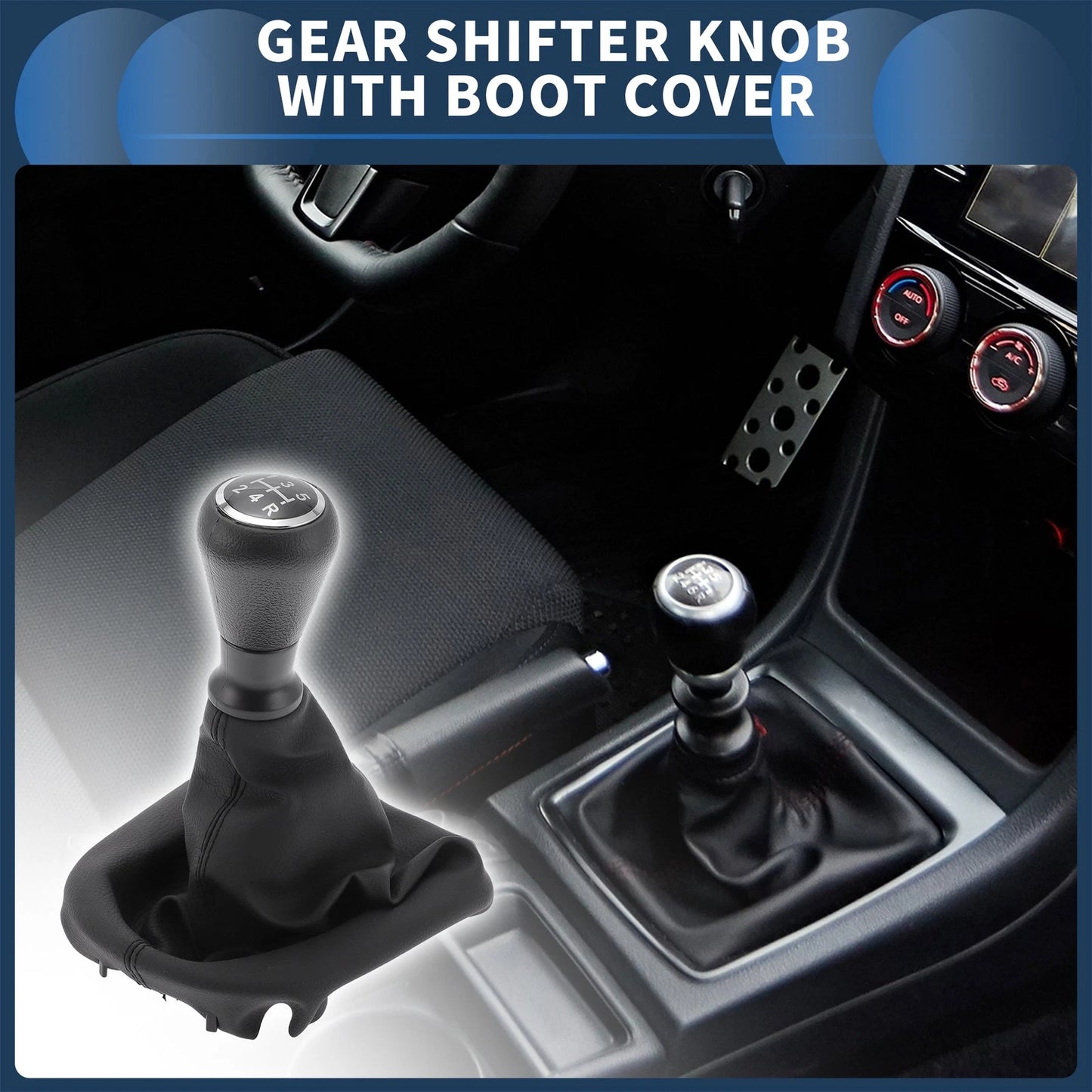 5 Speed Gear Shifter Knob & Cover for Peugeot 206 (2005-2008) Black Faux Leather