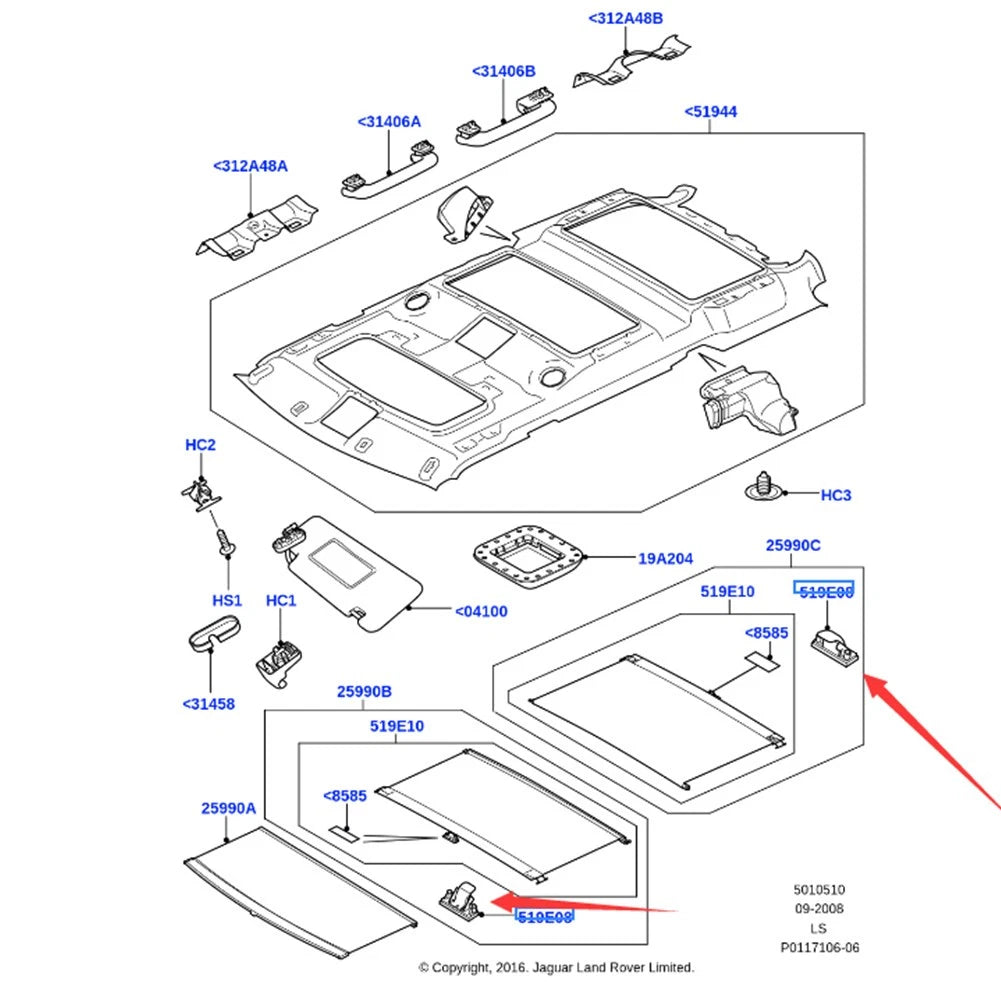 Sunroof Sun Visor Clips for Land Rover LR3 LR4 (2005-2009)