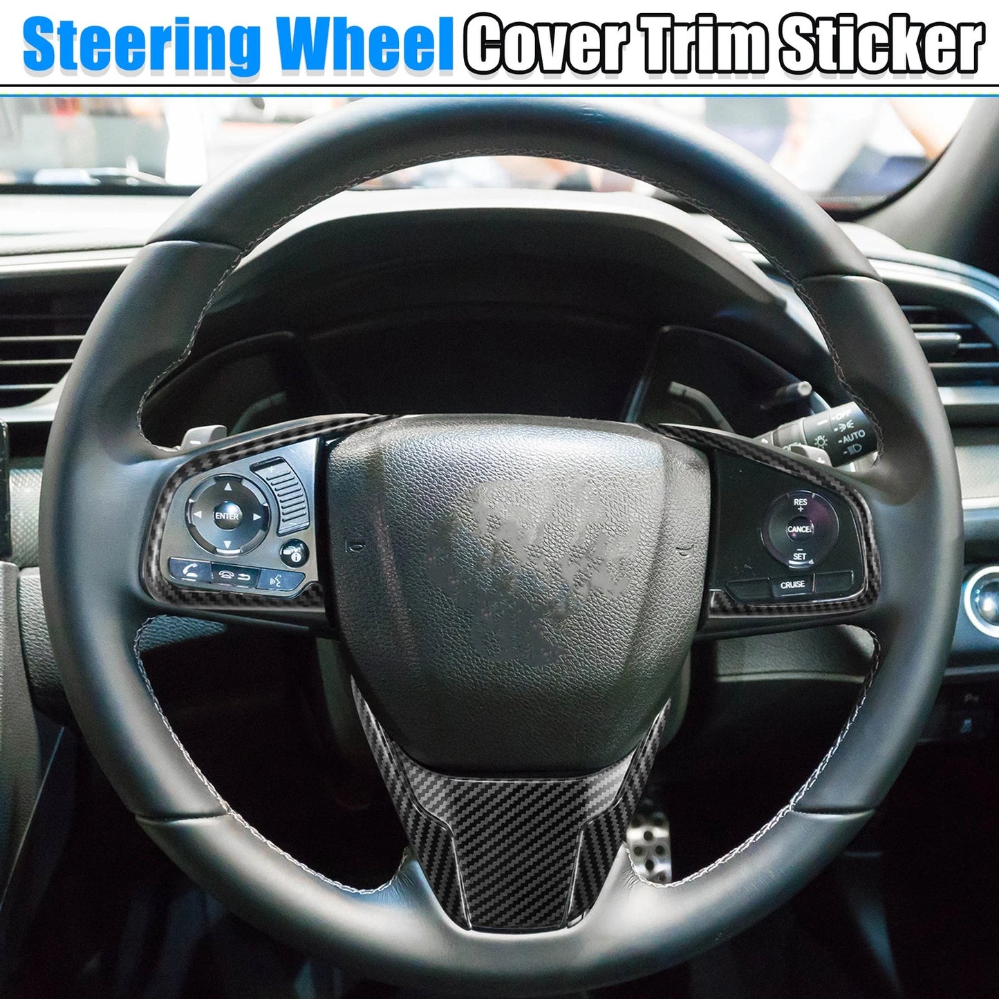 Carbon Fiber Black Steering Wheel Cover for Honda Civic (2016-2021)