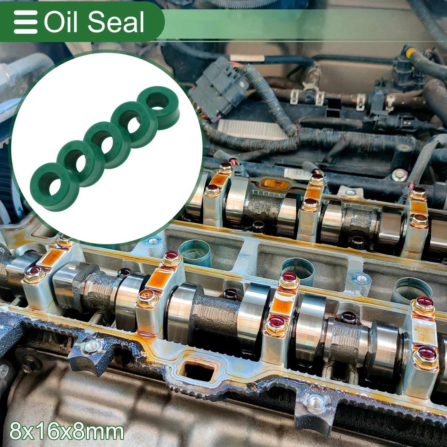 Oil Seal Rotary Shaft Seal TPU 8x16x8mm High Pressure Green 5 Pcs