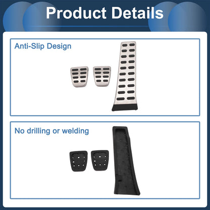 3 x Manual Foot Accelerator Pedal Covers for Kia K5 (2011-2015) Silver Tone