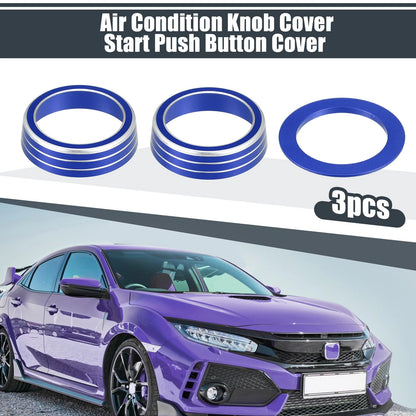 3 x Blue AC Knob Covers & Engine Start Button Cover for Honda Civic (2016-2021)