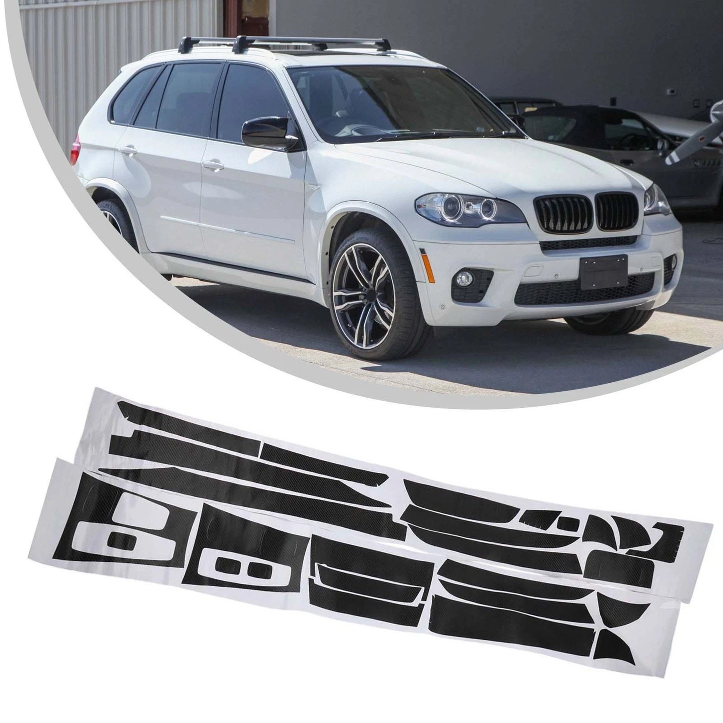 3D Carbon Fiber Interior DIY Trim Decals Black for X5 E70 (2007–2013)