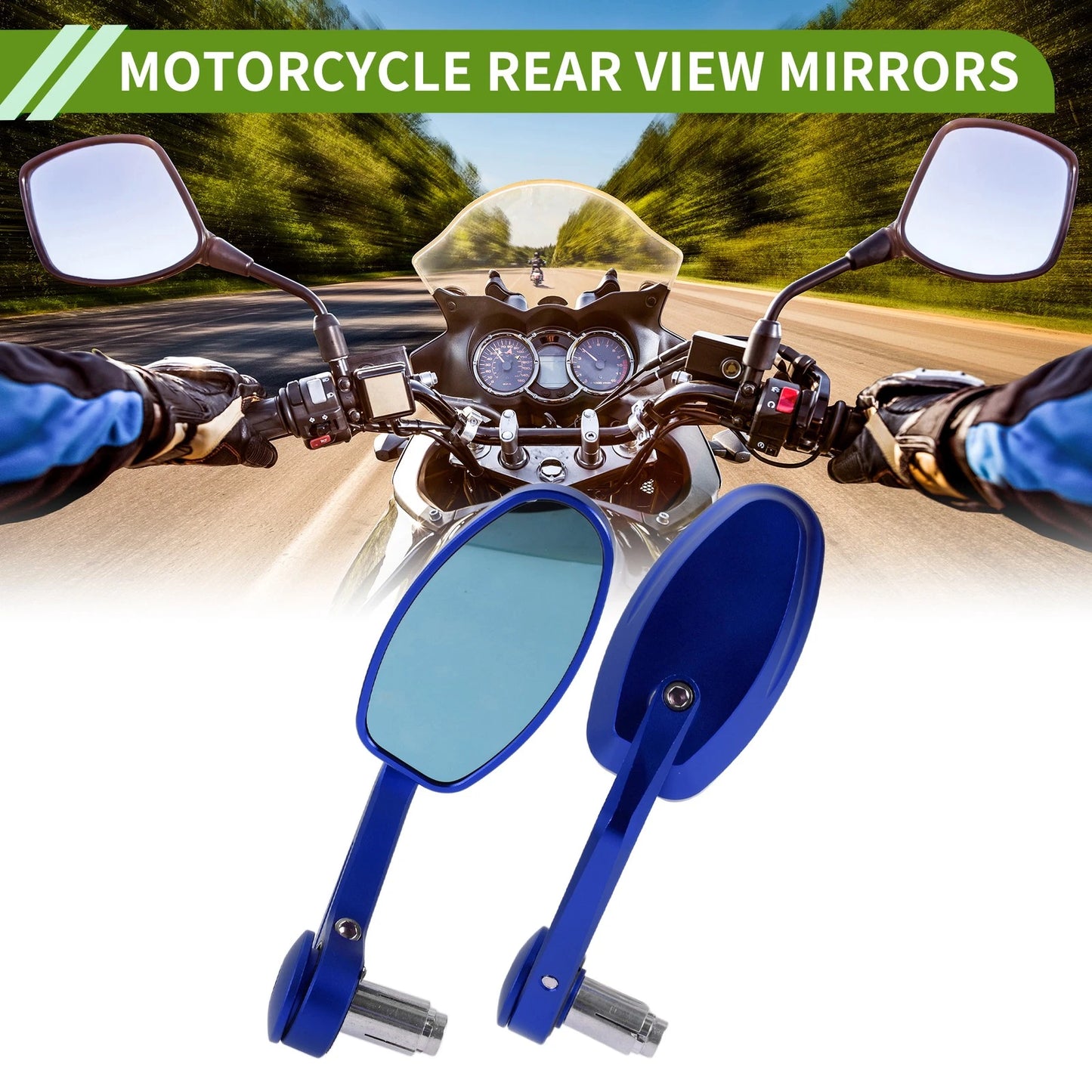 2 x Rear View Mirrors Oval Shape Handlebar Blue Aluminum Alloy for Motorcycle