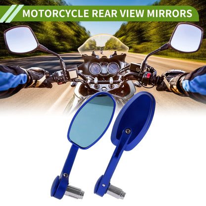 2 x Rear View Mirrors Oval Shape Handlebar Blue Aluminum Alloy for Motorcycle