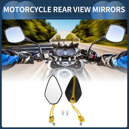 M8/M10 Rear View Mirrors for Motorcycle Black Gold Tone Plastic