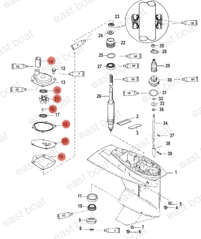 Water Pump Impeller Kit for Mercury/Mariner/Force 1998-Up 40-50HP