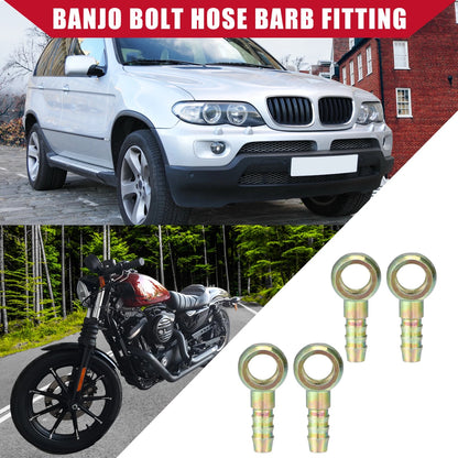 4 x Banjo Bolt Hose Barb Fitting 12mm ID 10mm OD for Car Motorcycle