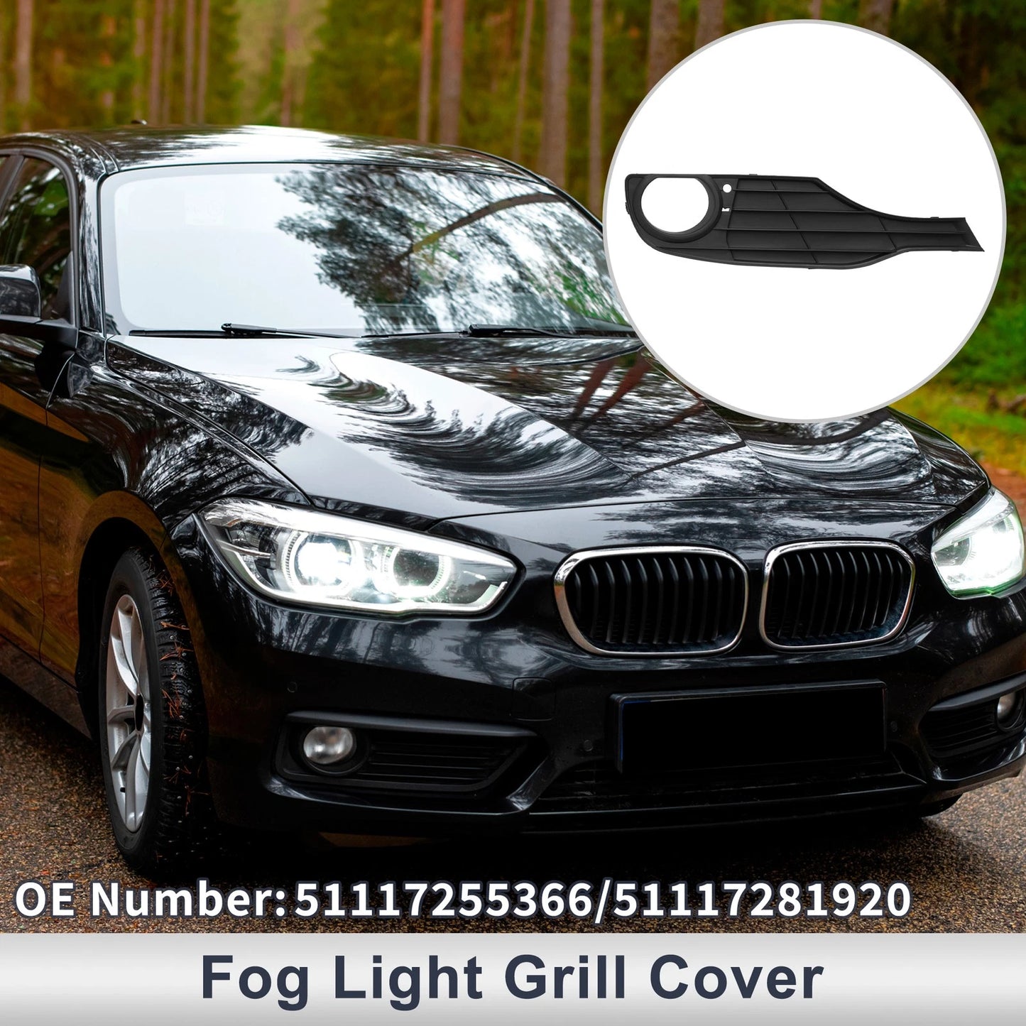 Right Front Fog Light Grill for BMW 320i (2013-2015) - 1pc Black