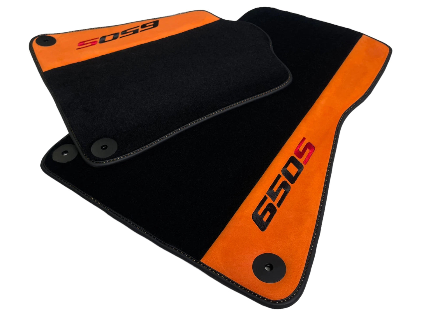 Black Floor Mats for McLaren 650S with Orange Alcantara Leather (2014-2019)