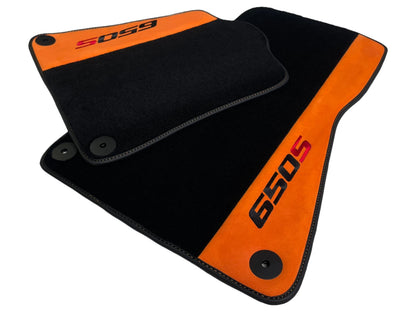 Black Floor Mats for McLaren 650S with Orange Alcantara Leather (2014-2019)