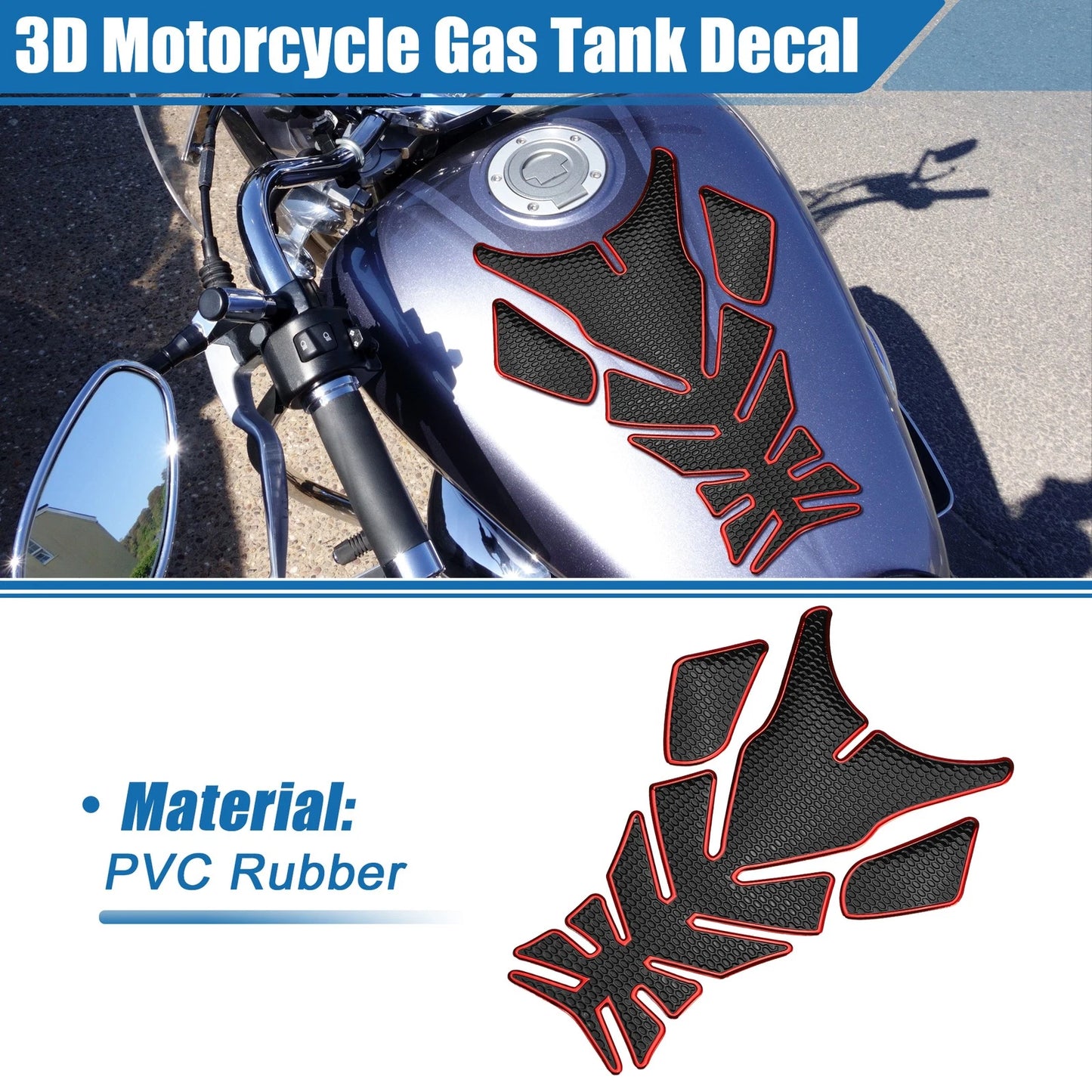 Gas Tank Decal 7.76x5.63'' Black Red for Universal Motorcycle