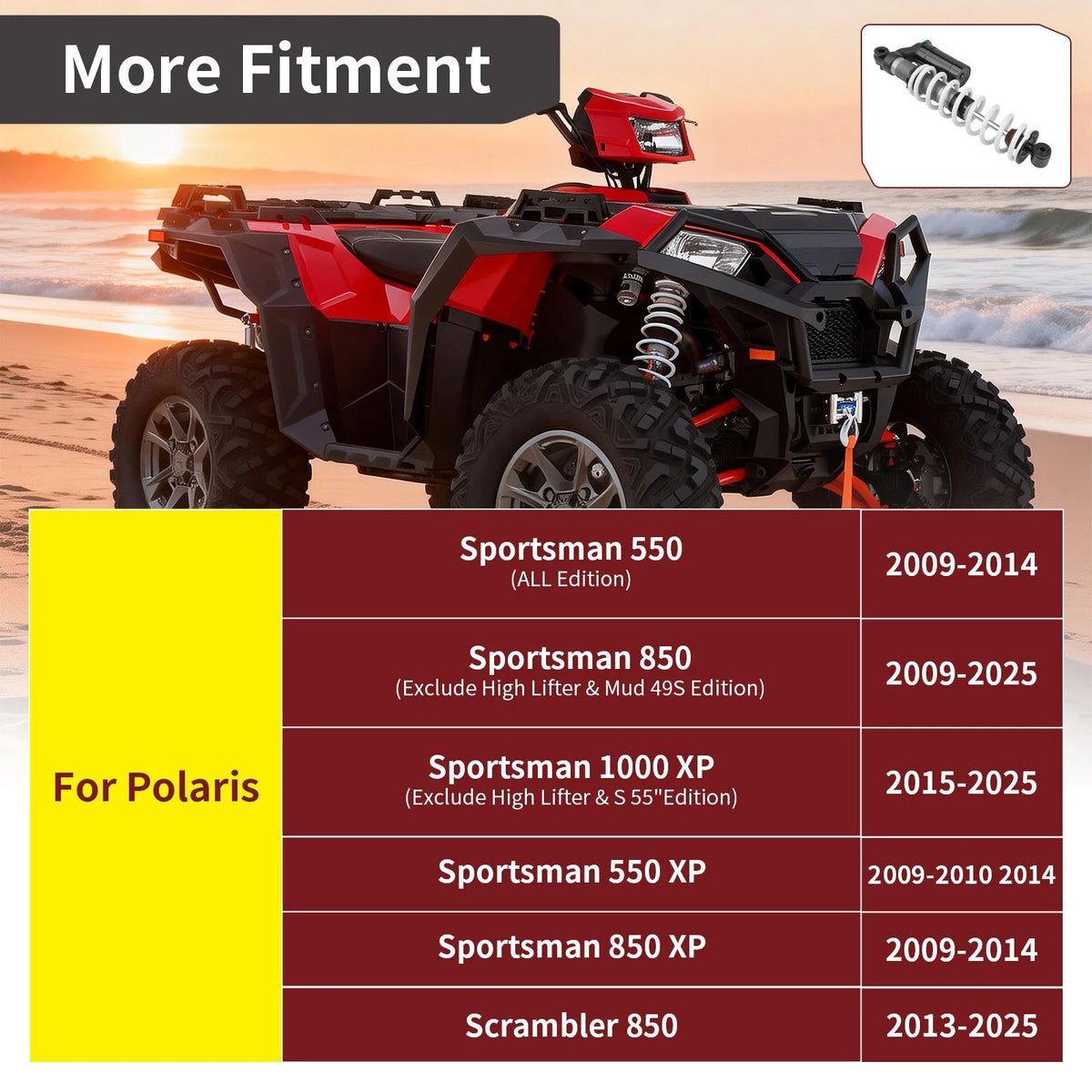 Right & Left Front Shock Absorber XP for Polaris Sportsman 550 850 1000 (2009–2014)