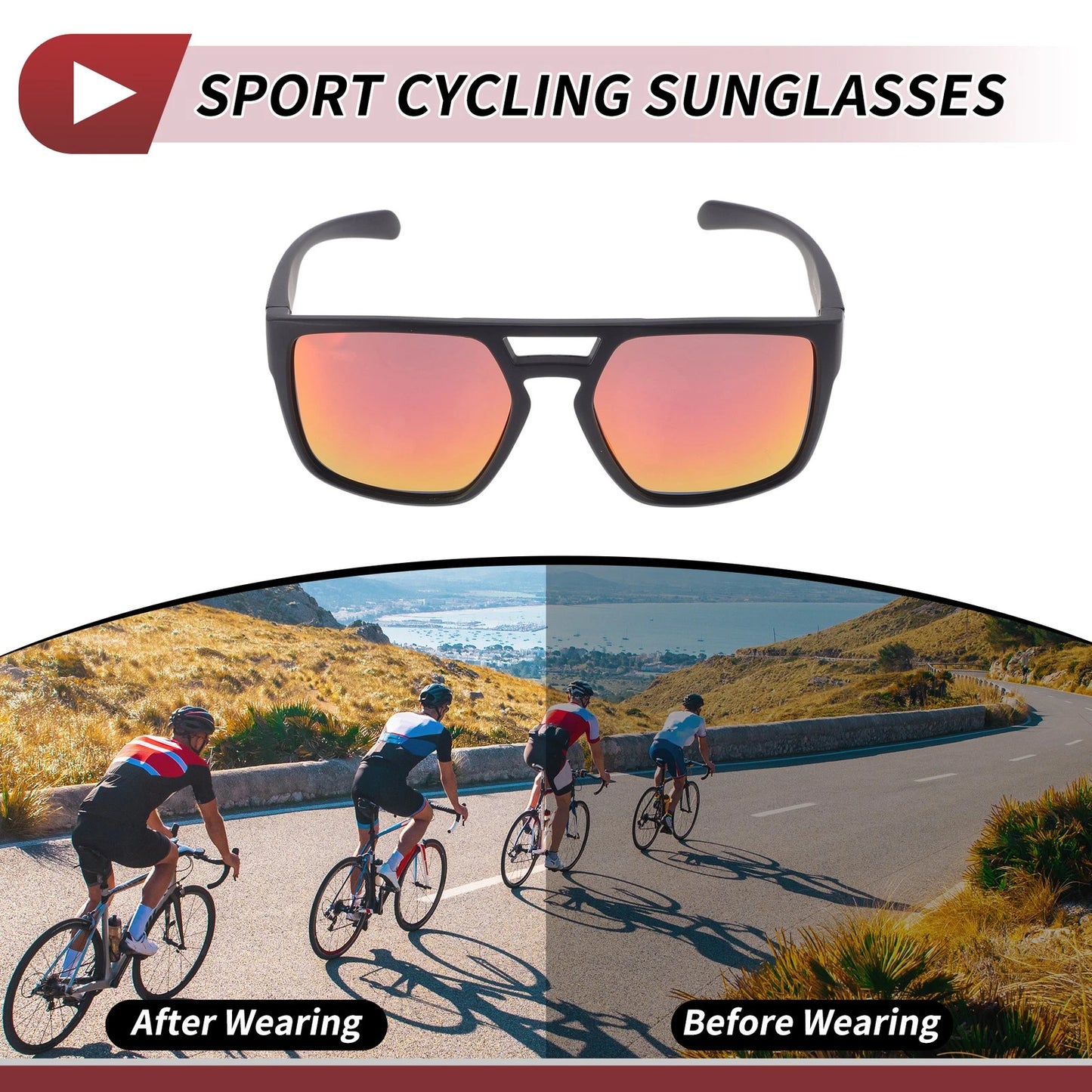 Set Motorcycle Riding Goggles Red Lens Black Red Frame Tri-Acetyl Cellulos